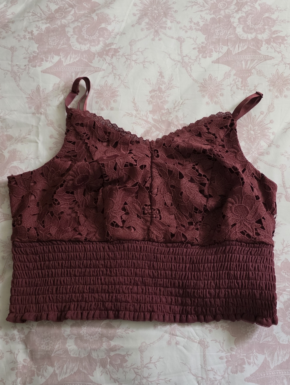 NWOT TORRID Burgundy Wine Lace Smocked Crop Cami Top
